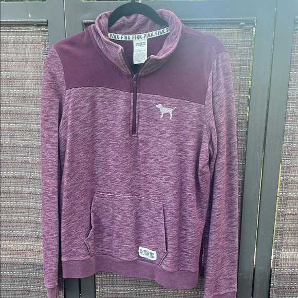 PINK Victoria's Secret Tops - Victoria’s Secret PINK Maroon Quarter Zip Pullover Sweatshirt Large